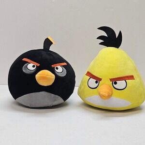 Angry Birds Black Bomb Bird Yellow Chuck Plush Stuffed Toys Set